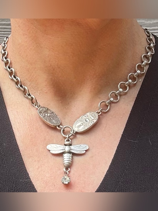French Kande Jewelry - NWOT French Kande Silver Dragonfly Pendant Necklace with Crystal Accents